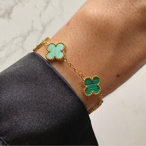 NEW Clover Four Leaf Chain Bracelet 18K Gold Plated Green